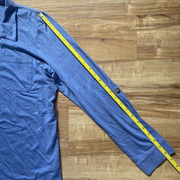 J JILL NWT L Blue Button Up Cotton Modal Tunic Roll Tab Blouse Beachy Lagenlook - Picture 15 of 16
